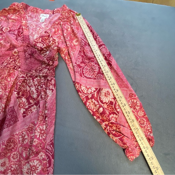 Japna Women’s pink & white Floral long sleeve Maxi Dress, Ruffle hem, V-neck, S - Picture 10 of 11